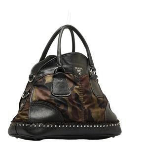 Prada Studded Nylon Khaki Black Handbag Camouflage